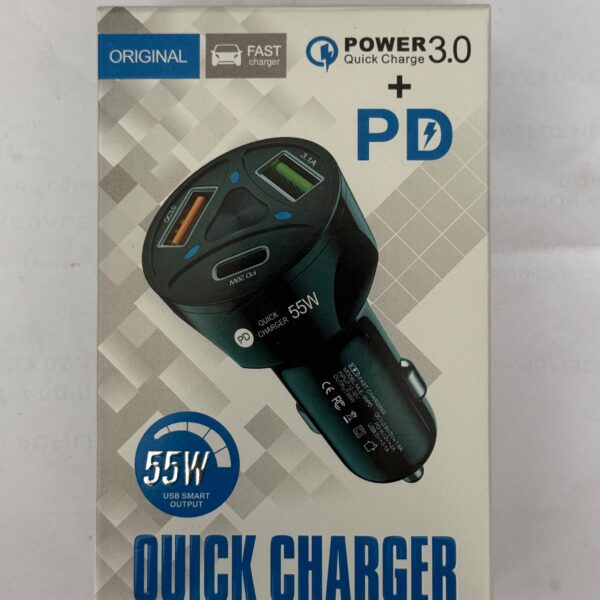 🚗 Power 3.0 Plus PD 55W Fast Car Charger – Dual Port (QC + PD)