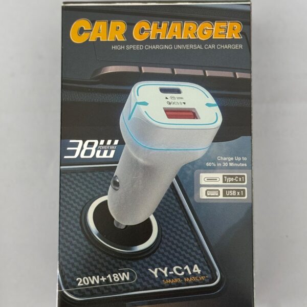🚗 YY-C14 High-Speed Car Charger – 20W PD + 18W QC (Type-C + USB)